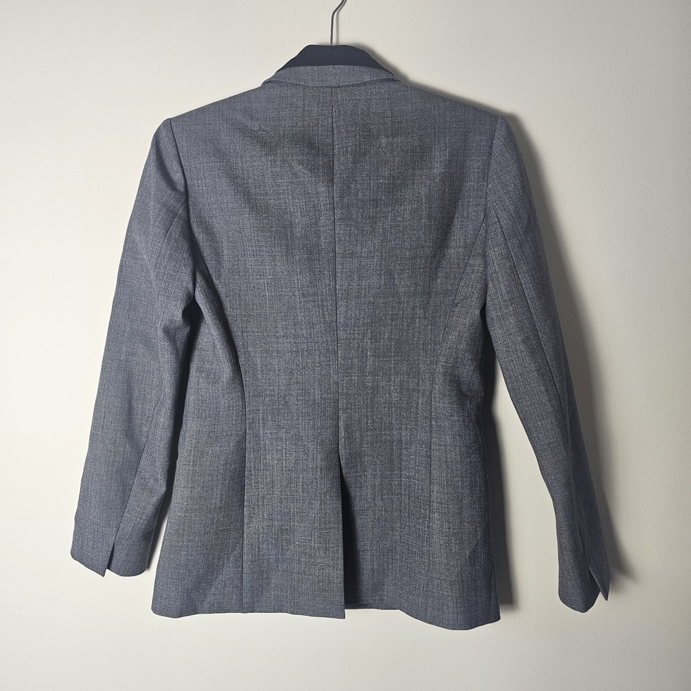 Theory Womens Grey Wool Blend Tuxedo Blazer Black Shawl Collar Jacket Size 0 - Picture 2 of 10